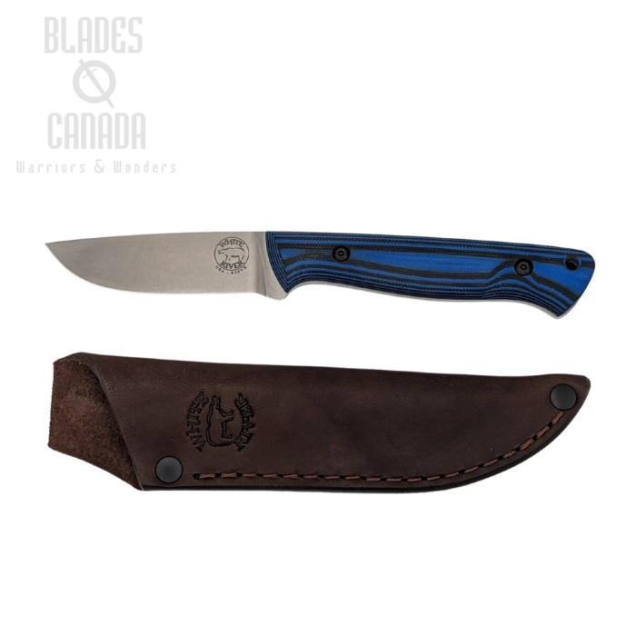 White River Jason Fry Utility Hunter Fixed Knife, S35VN, Blue & Black G10, Leather Sheath
